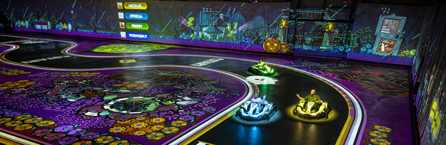 BattleKart karts on the projected track